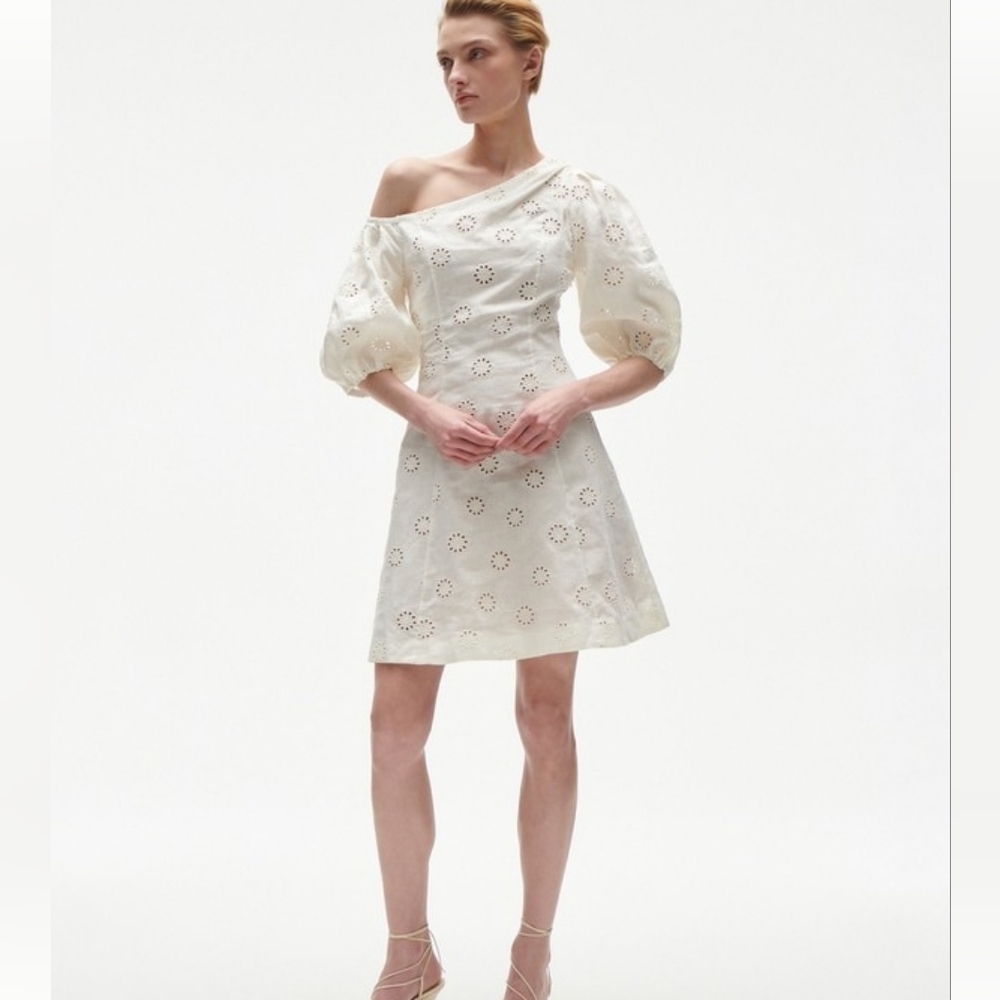 Figue Cream Linen Off The Shoulder Darcy Mini Dress In Chalk NWT